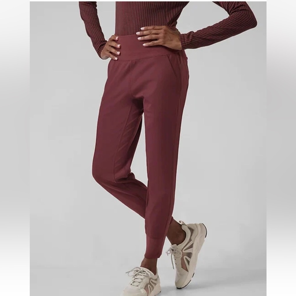 ATHLETA Venice Velvet Stripe Jogger Small Decadent Chocolate Pant #631855